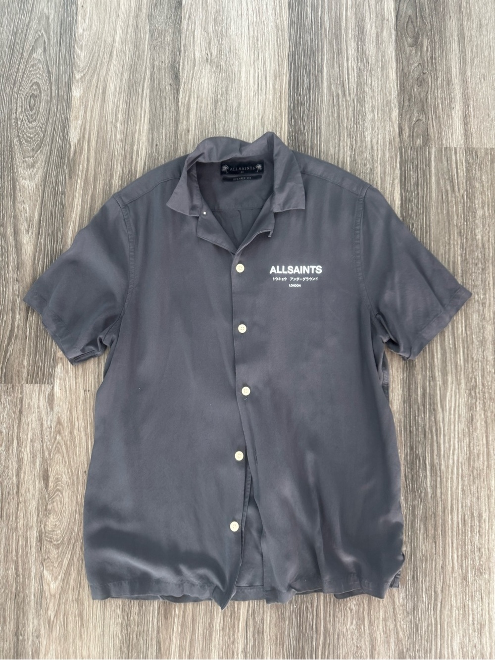 All Saints Short-Sleeve Button-Down Shirt in Charcoal